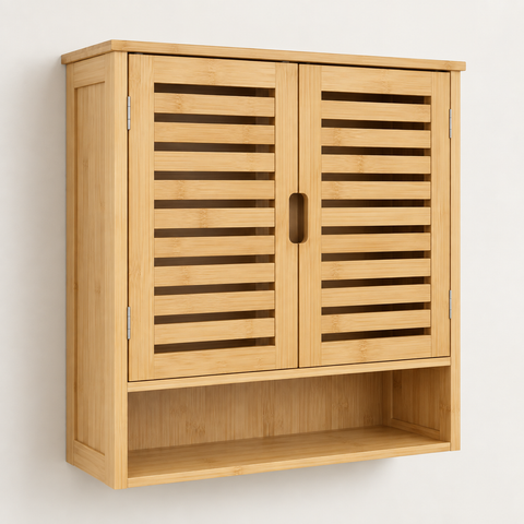 Armoire de rangement murale salle de bain en bambou